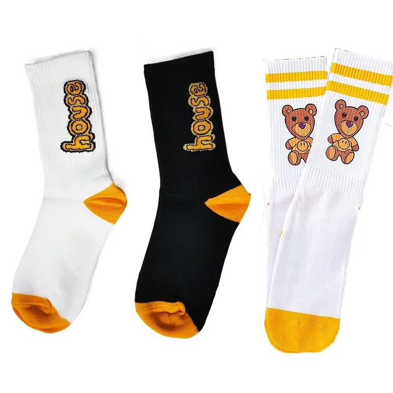 Top Trends: 3 Pairs High Quality Justin Bieber Sports Basketball Socks For Men Streetwear Women Sock Cotton White Black Yellow Shoppable Styles