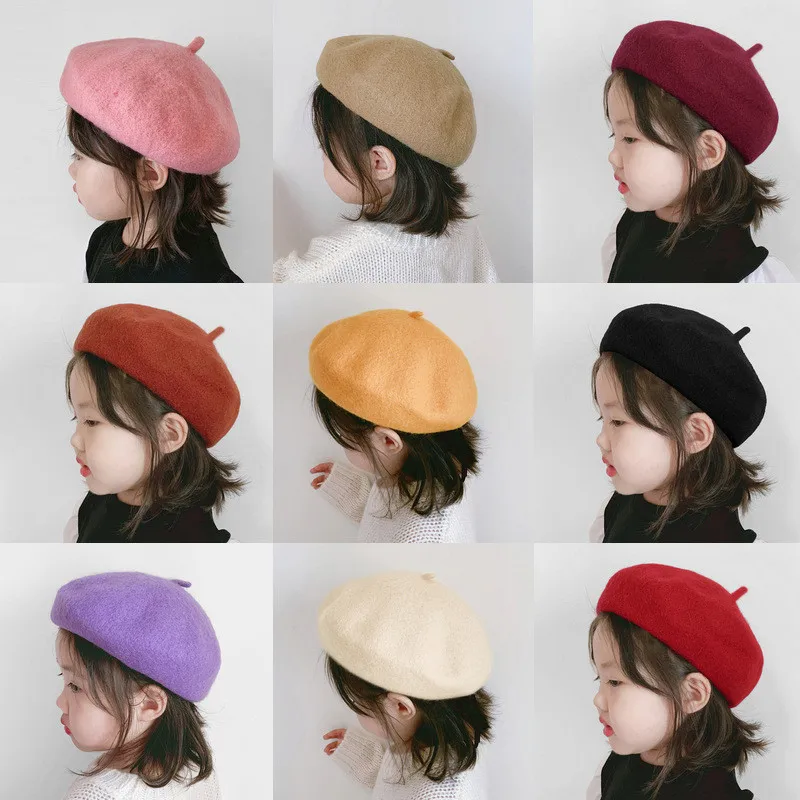 Top Trends: Warm Wool Plain Beret For Baby Kids Girls Beret Beanie Hat Winter Classic Elegant Solid Retro Children's Hat Props Photography Shoppable Styles