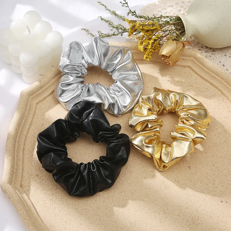 Top Trends: PU Leather Hair Ties For Women Girls Gold Black Elastic Hairband Ponytail Holder Scrunchie Rope Hair Accessories Headwear Shoppable Styles - Image 4