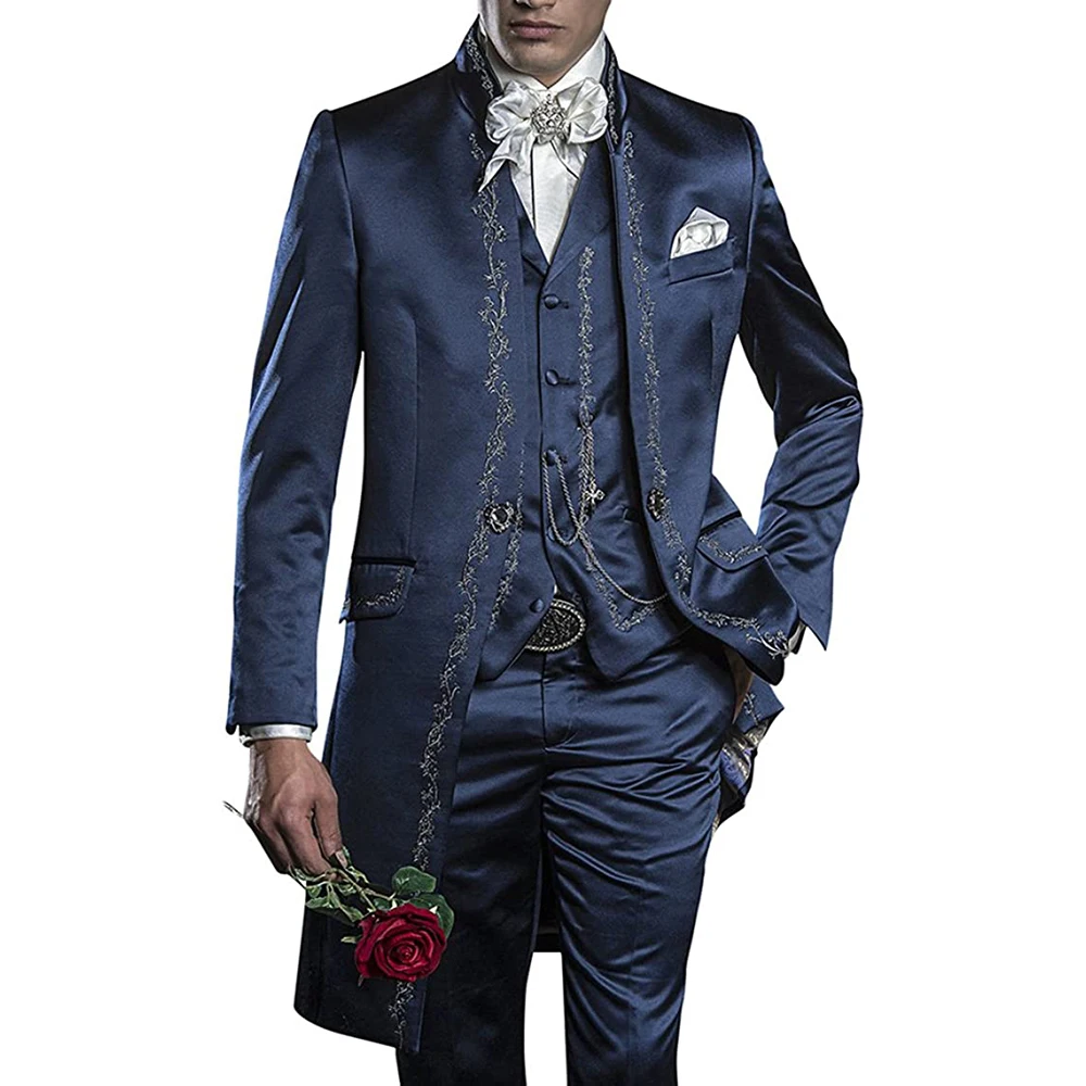 Top Trends: Men Suits Luxury Jacket Vest Pants Single Breasted Three Piece Outfits Wedding Formal Slim Fit Prom Party Navy Blue Tuxedo Terno Shoppable Styles