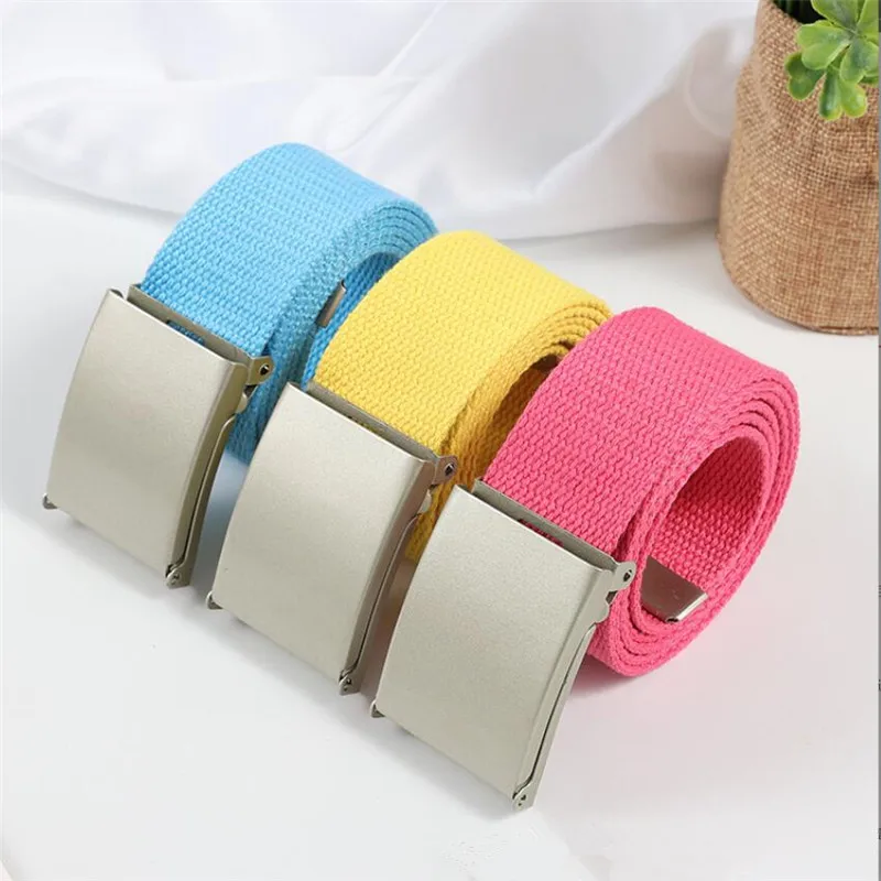 Top Trends: Fashion New Unisex Trousers Belts Canvas Belt Metal Buckle Men Women Boys Jeans Belts Candy Colors Top Quality110cm Luxury Belts Shoppable Styles