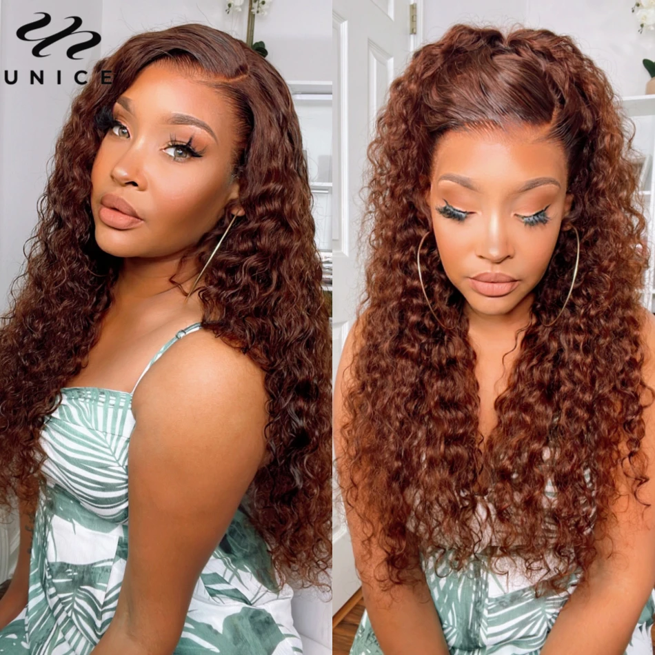 Top Trends: Reddish Brown Water Wave 13x4 Lace Front Wig Virgin Human Hair Pre Plucked Lace Wig Dark Auburn Human Hair Frontal Wigs Shoppable Styles