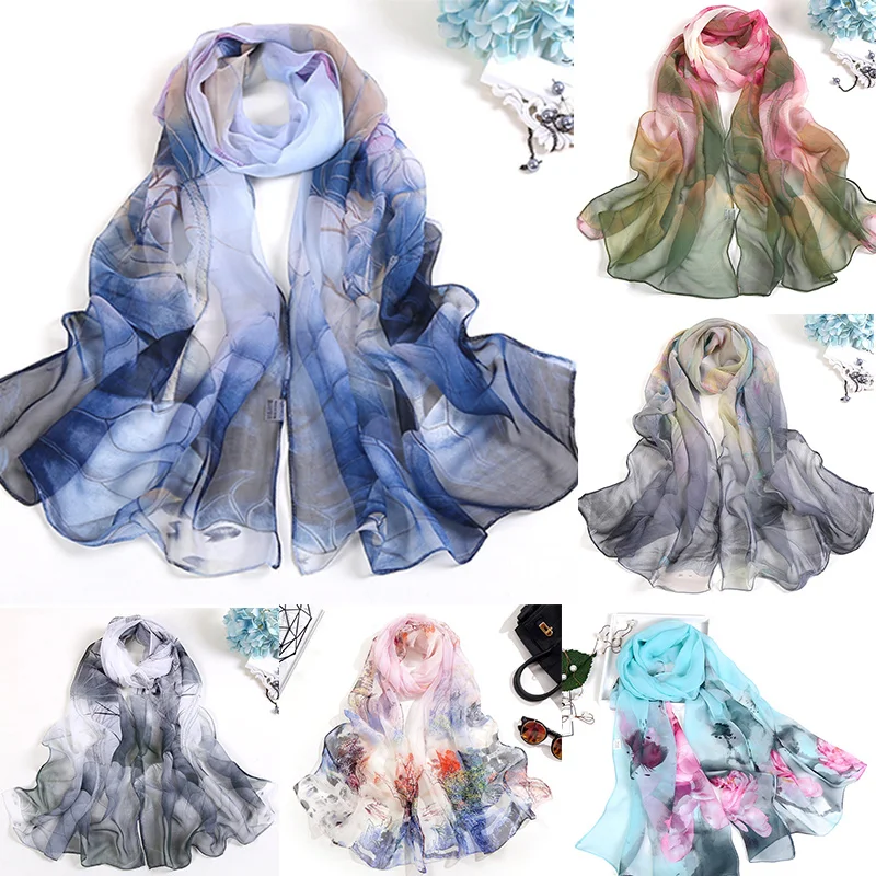 Top Trends: New Spring Summer Fashion Women Floral Printing Beach Silk Scarf Shawls Female All-match Sunscreen Thin Yarn Soft Beach Scarf Shoppable Styles