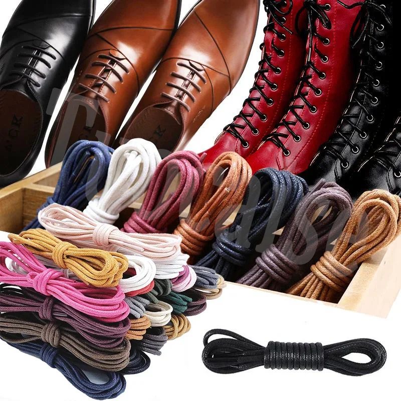 Top Trends: 1Pair 2.5mm Length 60 / 90 / 100 / 120cm Cotton Waxed Shoelaces Round Oxford Shoe Laces Boots Laces Waterproof Leather Shoelace Shoppable Styles