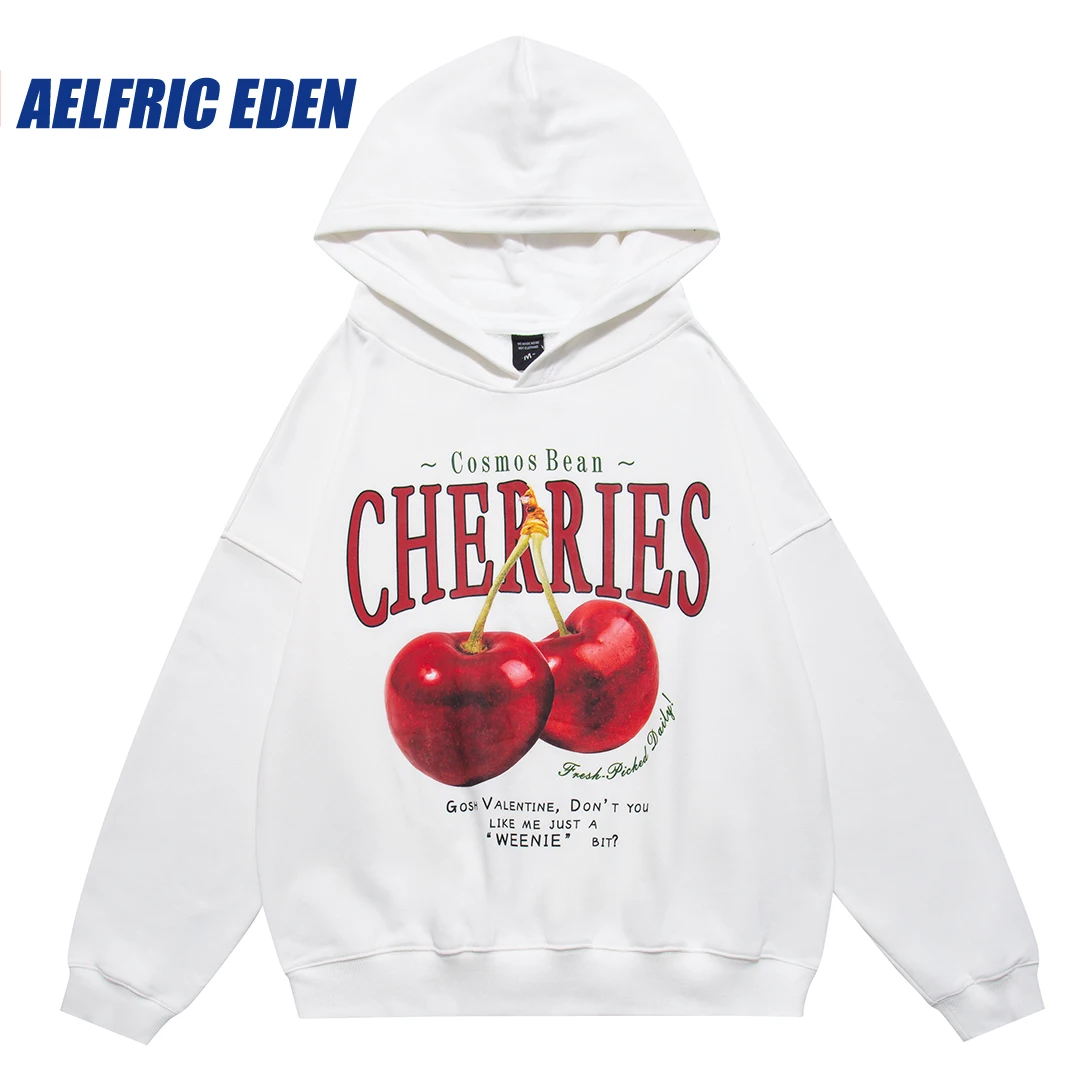 Top Trends: Aelfric Eden &quot;Fruit Code&quot; Cherries Print Hoodie Sweatshirt Streetwear Casual Pullover Autumn Harajuku Cotton Hooded Male Tops Shoppable Styles