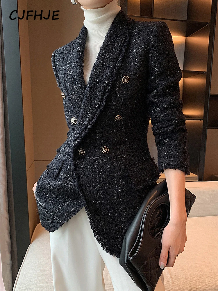 Top Trends: CJFHJE Small Fragrant Black Temperament Wool Small Suit Jacket Women's French Fashion Self-cultivation Women Suit Blouse Autumn Shoppable Styles