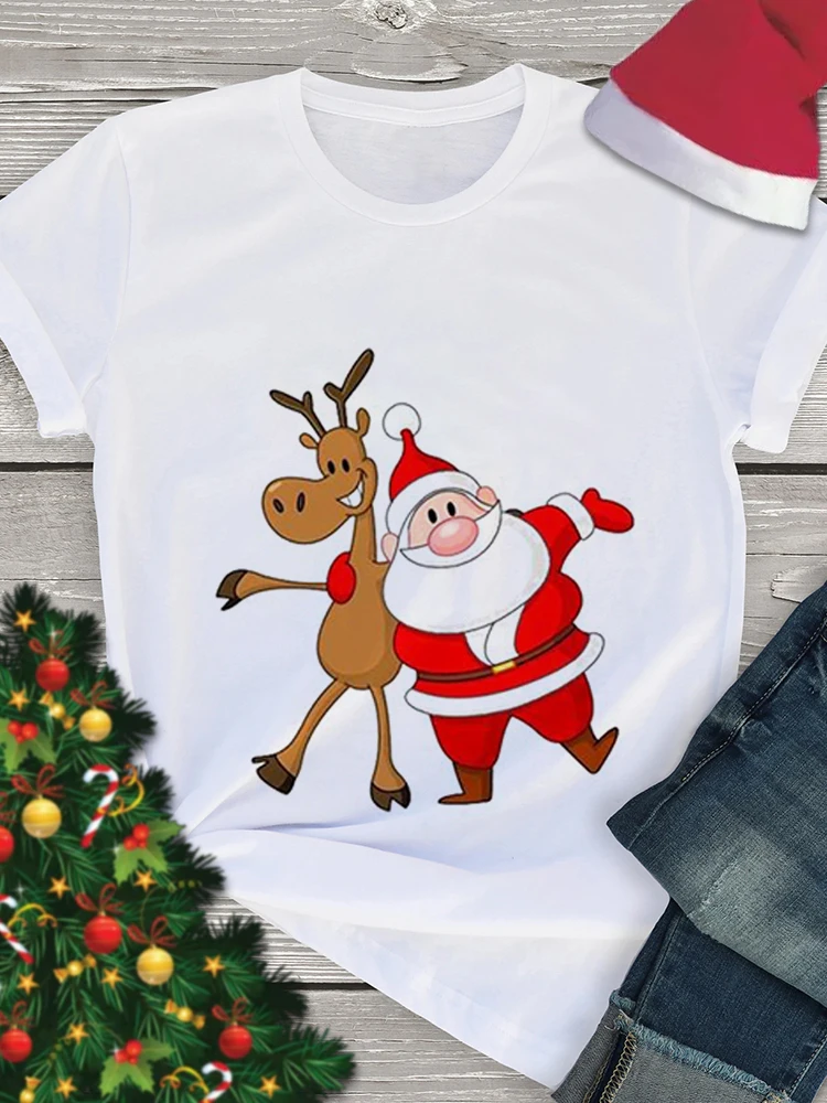 Top Trends: T Shirt For Women Santa Claus Printed T-Shirts Fashion Casual O-neck Short Sleeve Kawaii Girl Clothing Merry Christmas Gift Tops Shoppable Styles