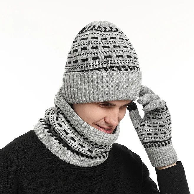 Top Trends: New Fashion Trend European And American Autumn Winter Men's Luxury And Handsome Warm Knitted Hat, Neck, Glove, Three Piece Set Shoppable Styles