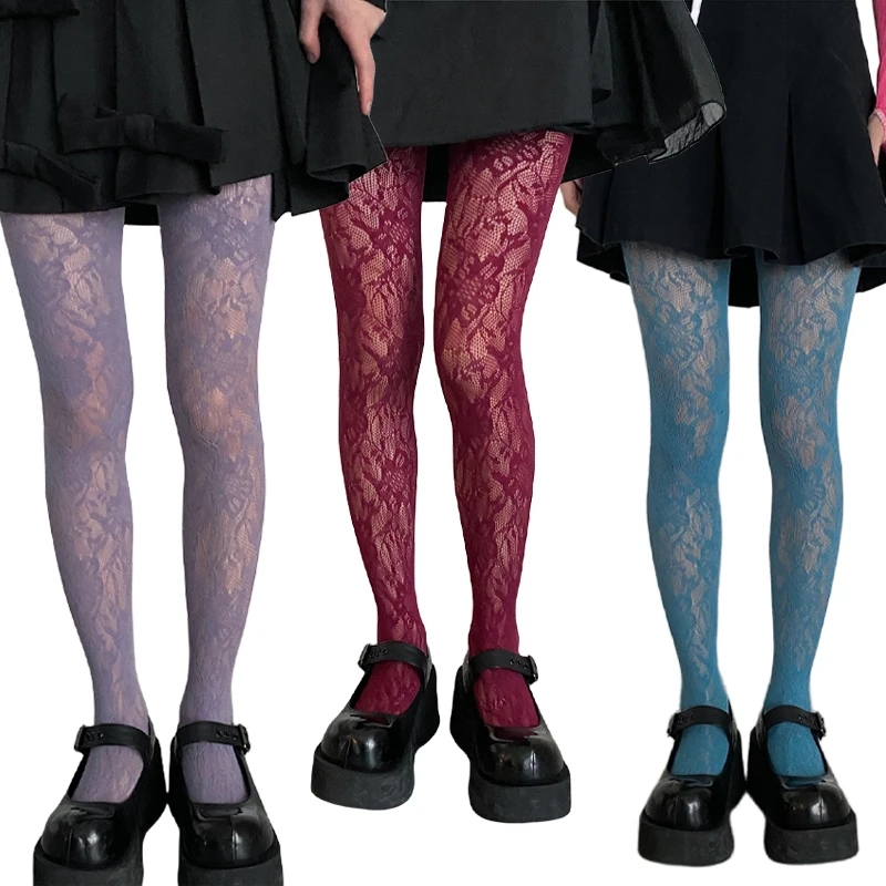 Top Trends: Summer Fashion Women Colorful Floral-Patterned Fishnet Tights See-through All Colors Floral Lace Tights Ladies Nylon Pantyhose Shoppable Styles