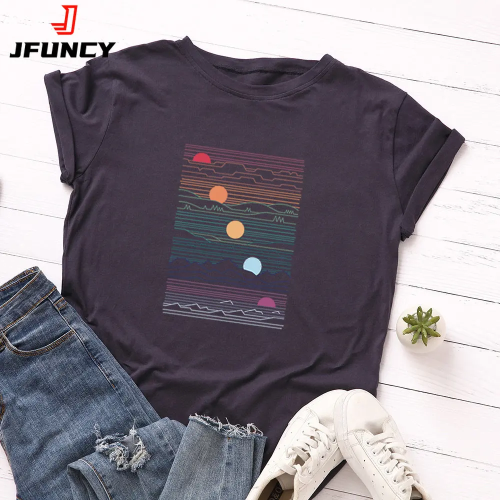 Top Trends: JFUNCY Sunrise Print Women Tee Tops 2023 100% Cotton Summer Loose T-Shirt Woman Shirts Fashion Casual Kawaii Mujer Tshirt Shoppable Styles