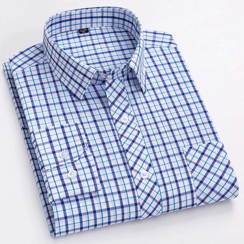 Top Trends: Men's Versatile Casual Plaid Oxford Cotton Shirt Front Chest Pocket Regular Fit Single-Breasted Button Thick Collar Dress Shirt Shoppable Styles