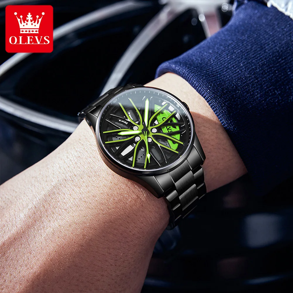 Top Trends: OLEVS 9937 Wheel Hub Design High Quality Waterproof Men's Watch Sport Quartz Stainless Steel Band Men's Watch Glow 360 ° Rotary Shoppable Styles - Image 3