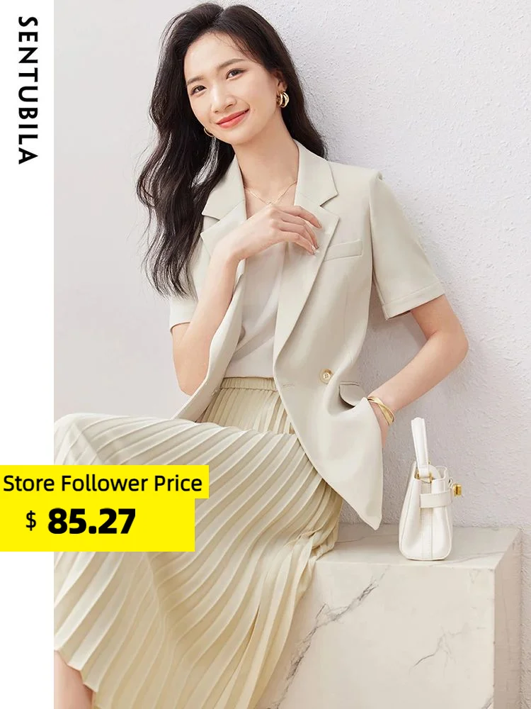 Top Trends: Sentubila Office Lady Blazer And Skirt 2 Piece Set For Women 2023 Summer Short Sleeve Jacket Pleated Skirts Suit Woman132Z49856 Shoppable Styles