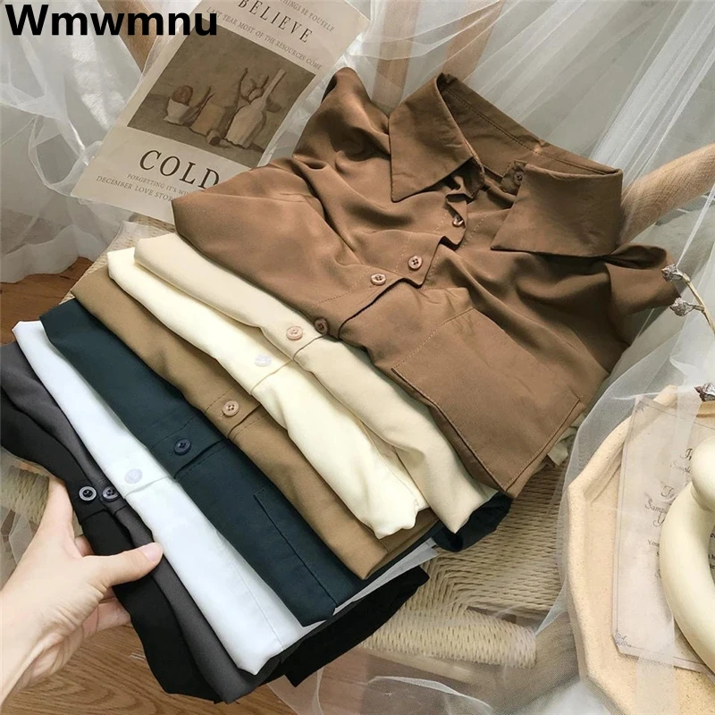 Top Trends: Women New Long Sleeve Shirts Korean Fashion Loose Blouses Spring Elegant Basic Office Blousa Brown Casual Classical Vintage Top Shoppable Styles