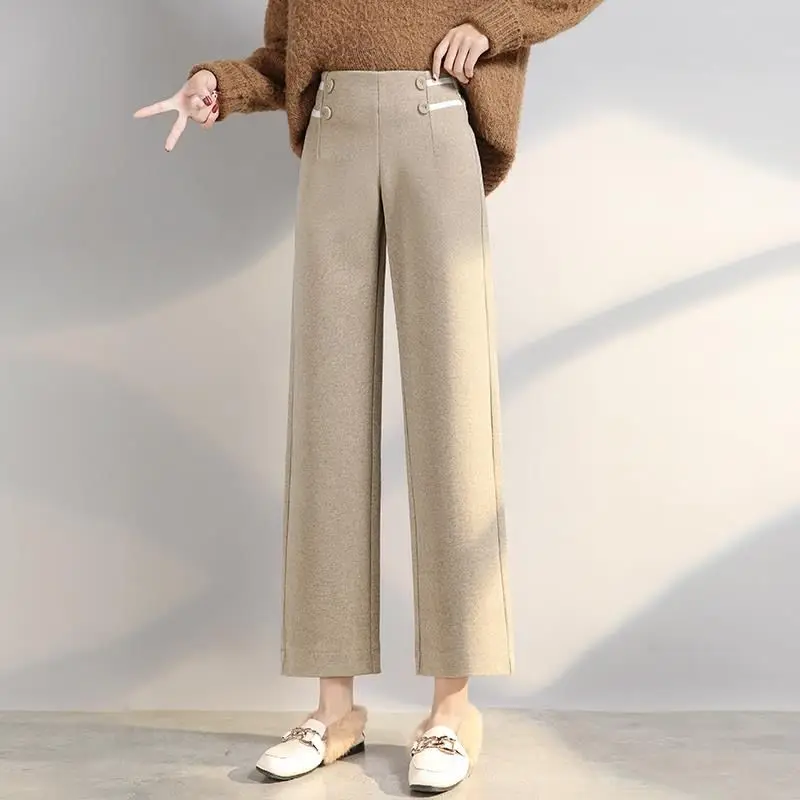 Top Trends: Korean Simplicity Solid Color Wide Leg Pants For Female Autumn Winter Loose High Waist Fashion Cropped Pants Women's Clothing Shoppable Styles