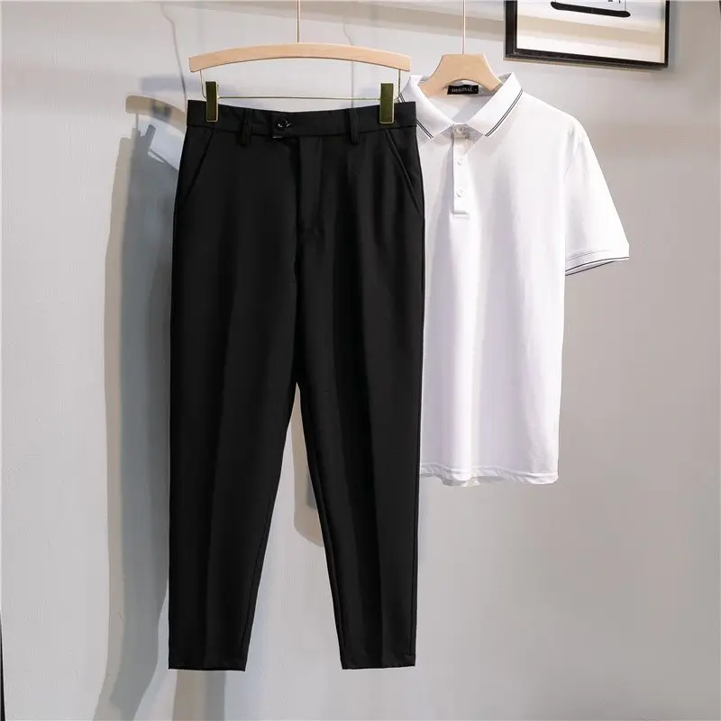 Top Trends: Men Spring And Summer Korean Style New Suit Pants Solid Color Button Zipper Splicing Scalding-free Casual Straight Leg Trousers Shoppable Styles