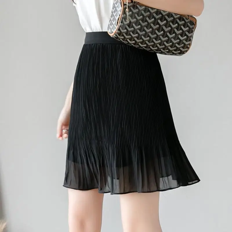 Top Trends: Summer Women Chiffon Pleated Skirts Koreon Clothing New Streetwear Fashion High Waist Loose Versatile Black Casual Skirt 2023 Shoppable Styles