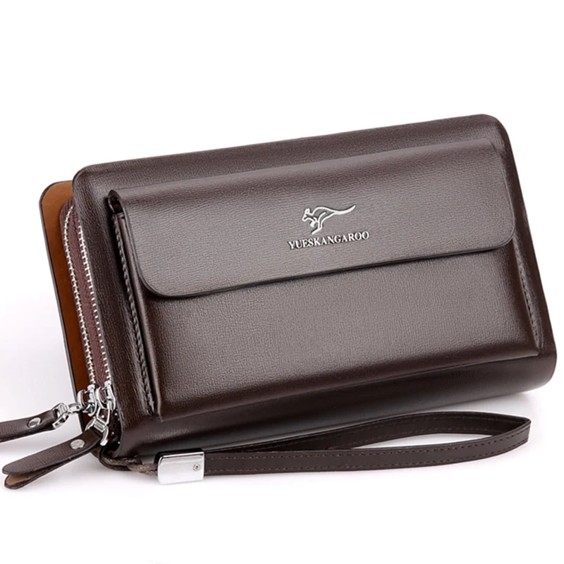 Top Trends: KANGAROO Brand Men Clutch Bag Fashion Leather Long Purse Double Zipper Business Wallet Black Brown Male Casual Handy Bag Shoppable Styles