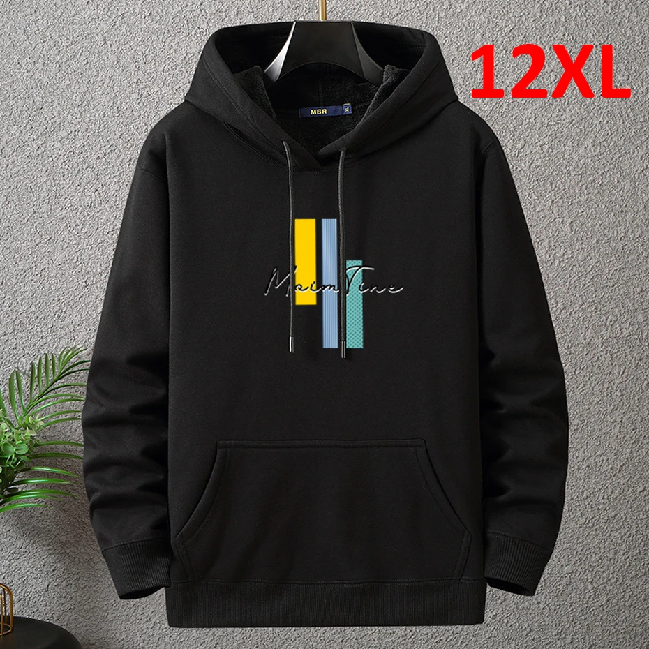 Top Trends: Autumn Winter Thick Fleece Hoodie Men 12XL 10XL Plus Size Hoodies Male Print Hooded Pullover Big Size 12XL Loose Hoodies Blue Shoppable Styles