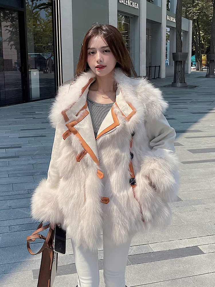 Top Trends: Fashion Color Contrast Faux Fox Fur Fur Coat For Women Winter Mid-Length Stand Collar Long Sleeve Double-Sided Wear Parka Female Shoppable Styles - Image 3