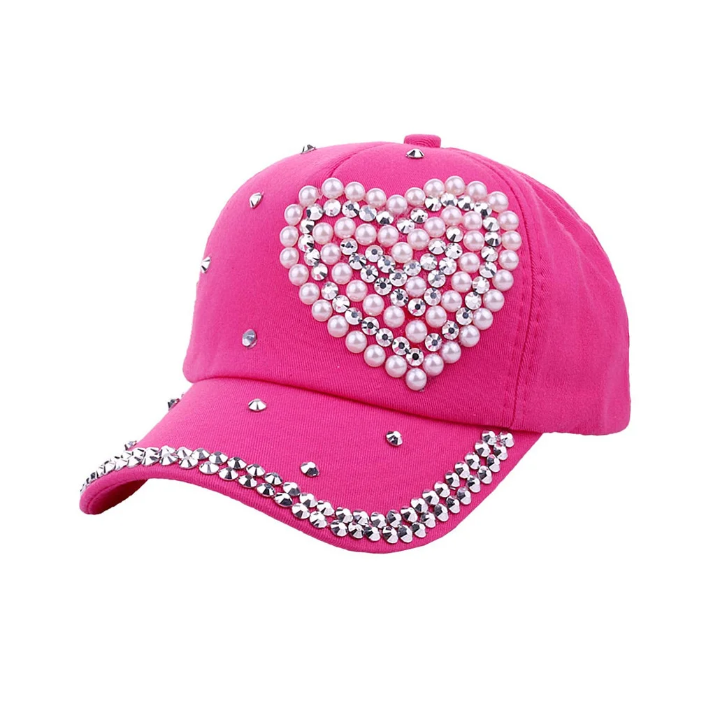 Top Trends: NEW Children Fashion Adjustable Heart Shaped Rhinestones Studded Peaked Cap Hat Kids Cotton Baseball Cap Winter Hat Cap Shoppable Styles