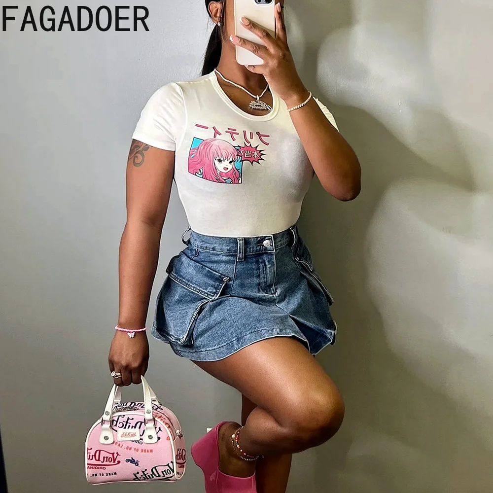 Top Trends: FAGADOER Y2K Fashion Short Denim Mini Skirts Women Cargo Skirts High Waist Pockets Patchwork Jeans Skrits Hotsweet A-line Skirt Shoppable Styles