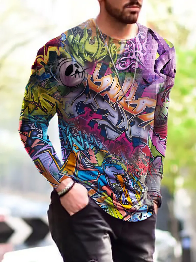 Top Trends: Gothic Street Style Hip Hop Rock Men's Long Sleeve T-Shirts Spring Autumn 3D Printing Youthful Vitality Tops Tees Plus Size 6XL Shoppable Styles