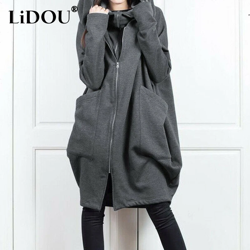 Top Trends: Autumn Winter Oversized Loose Casual Zipper Hoodies Female Fake Two Piece Pocket Cardigan Top Women Coat Outwear Lady Sweatshirt Shoppable Styles