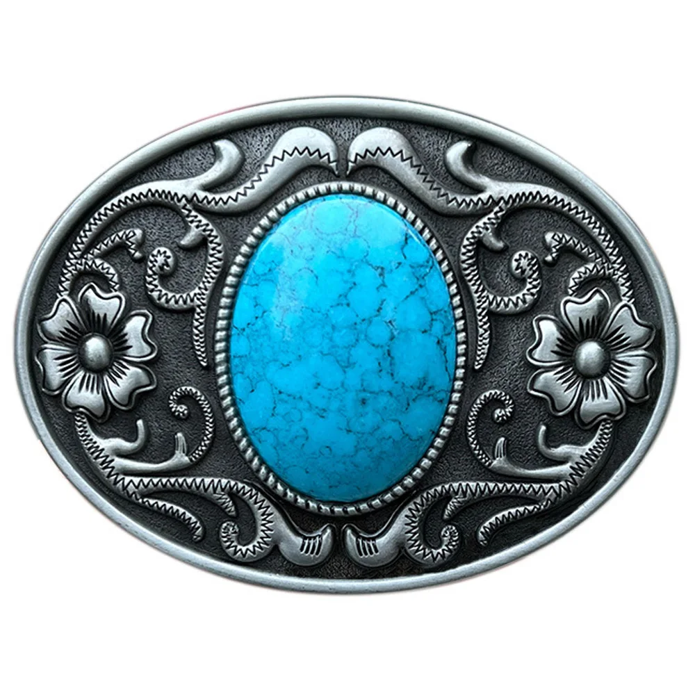 Top Trends: Cheapify Dropshipping Oval Turquoise Stone Men Belt Buckle Western Cowboy American Original Fashion Floral Carving Design Shoppable Styles