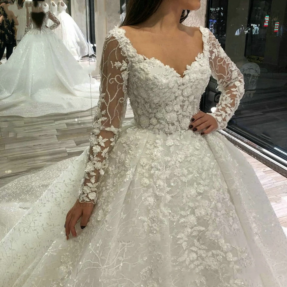 Top Trends: Elegant V-Neck Long Sleeves Wedding Dresses For Women 2023 Bride Beading Appliques Ball Gown Vestidos De Noiva Formal Party Shoppable Styles - Image 6