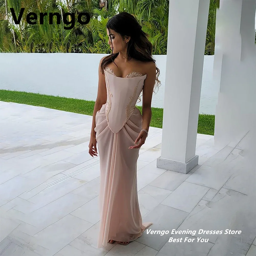 Top Trends: Verngo Blush Pink Chiffon Evening Gown Lace Applique Mermaid Party Dress Sexy Strapless Formal Dress Lace Up Prom Gowns Shoppable Styles - Image 4