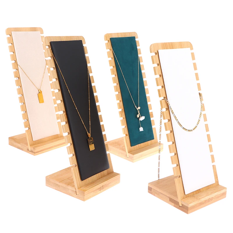 Top Trends: 6 Colors Bamboo Pendant Necklace Display Stand Holder Wooden Multiple PU Velvet Necklace Easel Showcase Display Holder Shoppable Styles