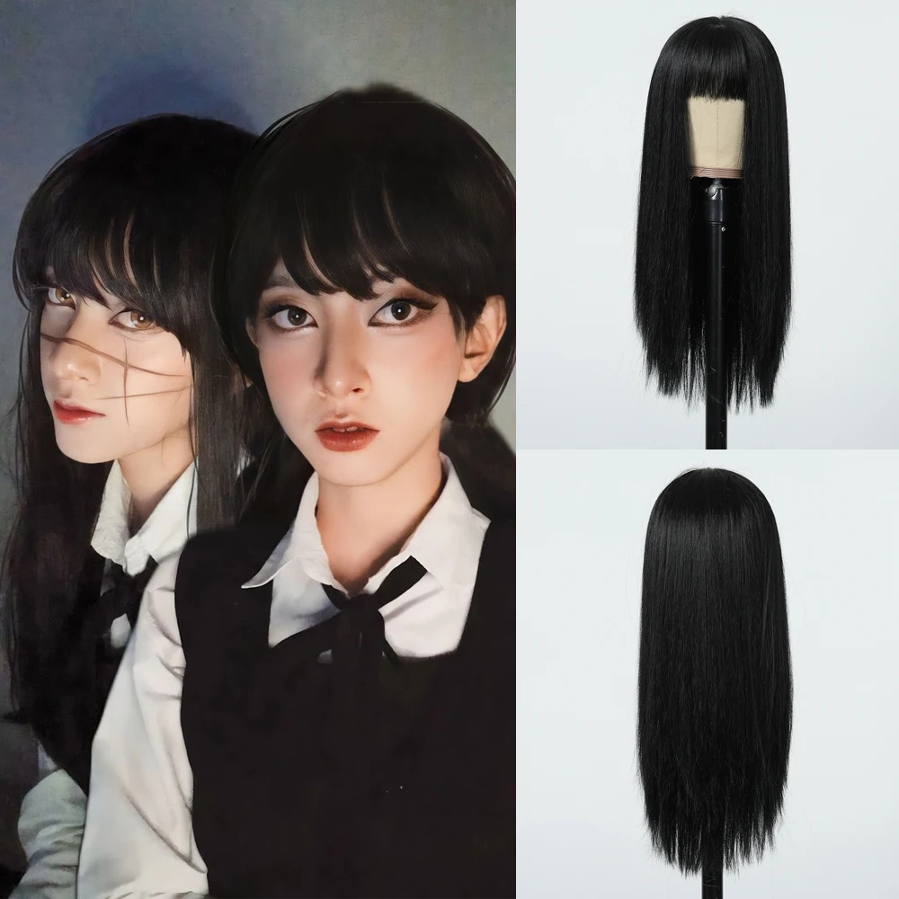 Top Trends: Cosplay Tomie Asa Mitaka Wigs Long Black Straight Synthetic Natural Wigs For Women Daily Party With Bangs Heat Resistant Fiber Shoppable Styles