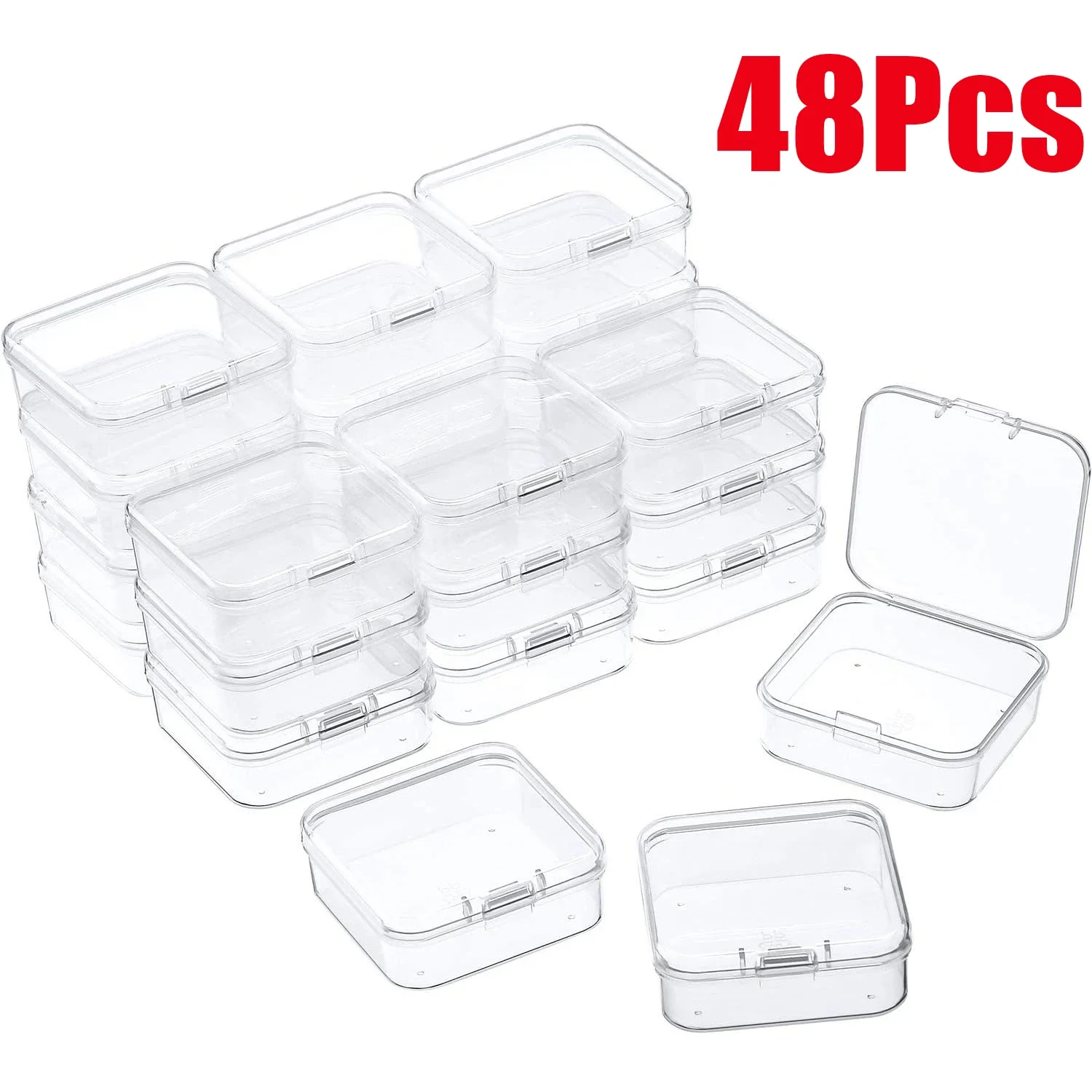 Top Trends: 48Pcs 4.3*4.3*2cm Mini Clear Plastic Storage Box Containers With Lids Empty Hinged Boxes For Beads DIY Craft Jewelry Making Shoppable Styles