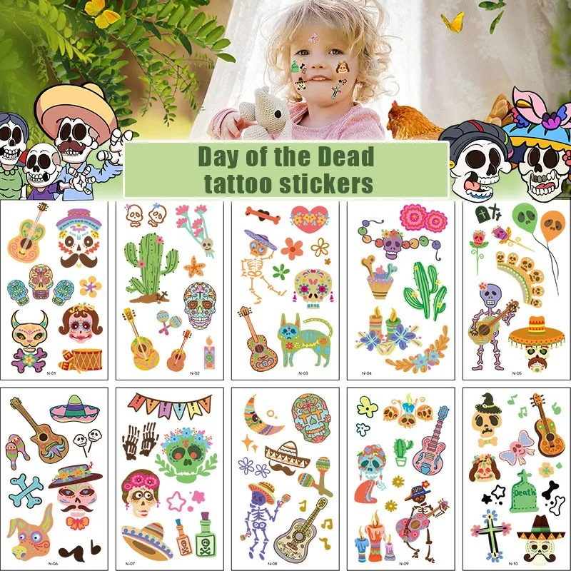 Top Trends: 10 Pack Fake Tattoo Stickers Cartoon Temporary Tattoos Kids Arm Tattoos Kids Mexican Day Of The Dead Party Tattoo Stickers Shoppable Styles