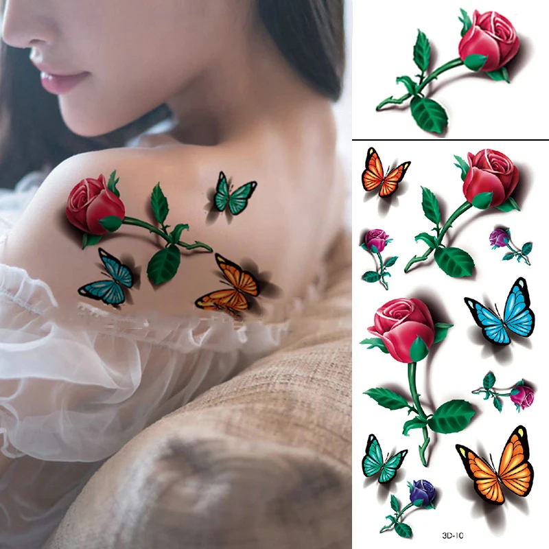 Top Trends: 3D Waterproof Tattoo Stickers Color Semi Permanent Tattoosemi Temporary Tattoos For Women Feet Butterfly Flowers Animals Shoppable Styles