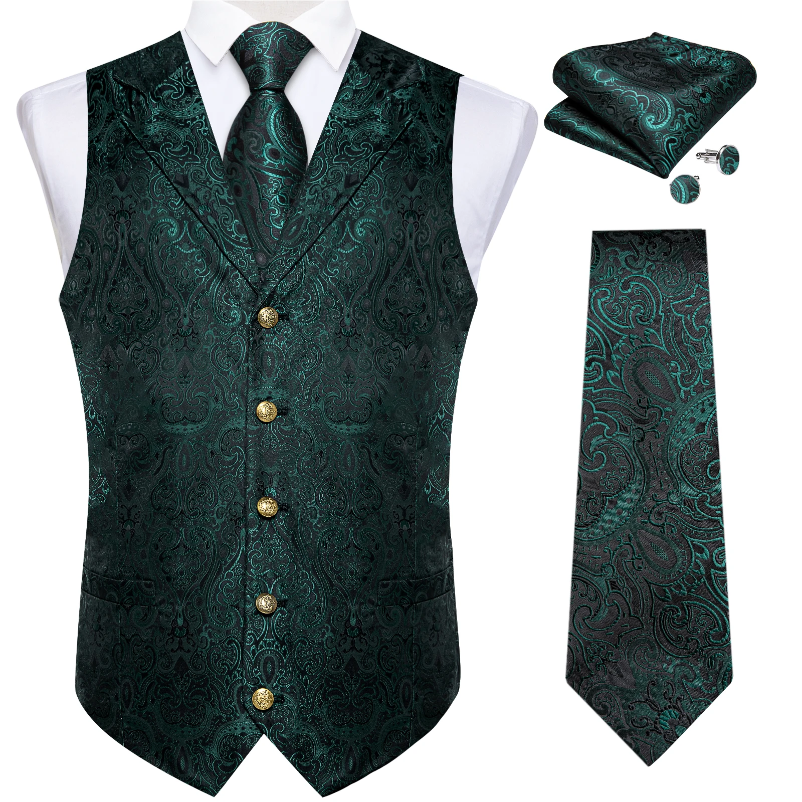 Top Trends: Luxury Silk Men Suit Vest Tie Set Green White Blue Red Paisley Wedding Party Groom Waistcoat Tuxedo Suit Sleeveless Jacket Shoppable Styles