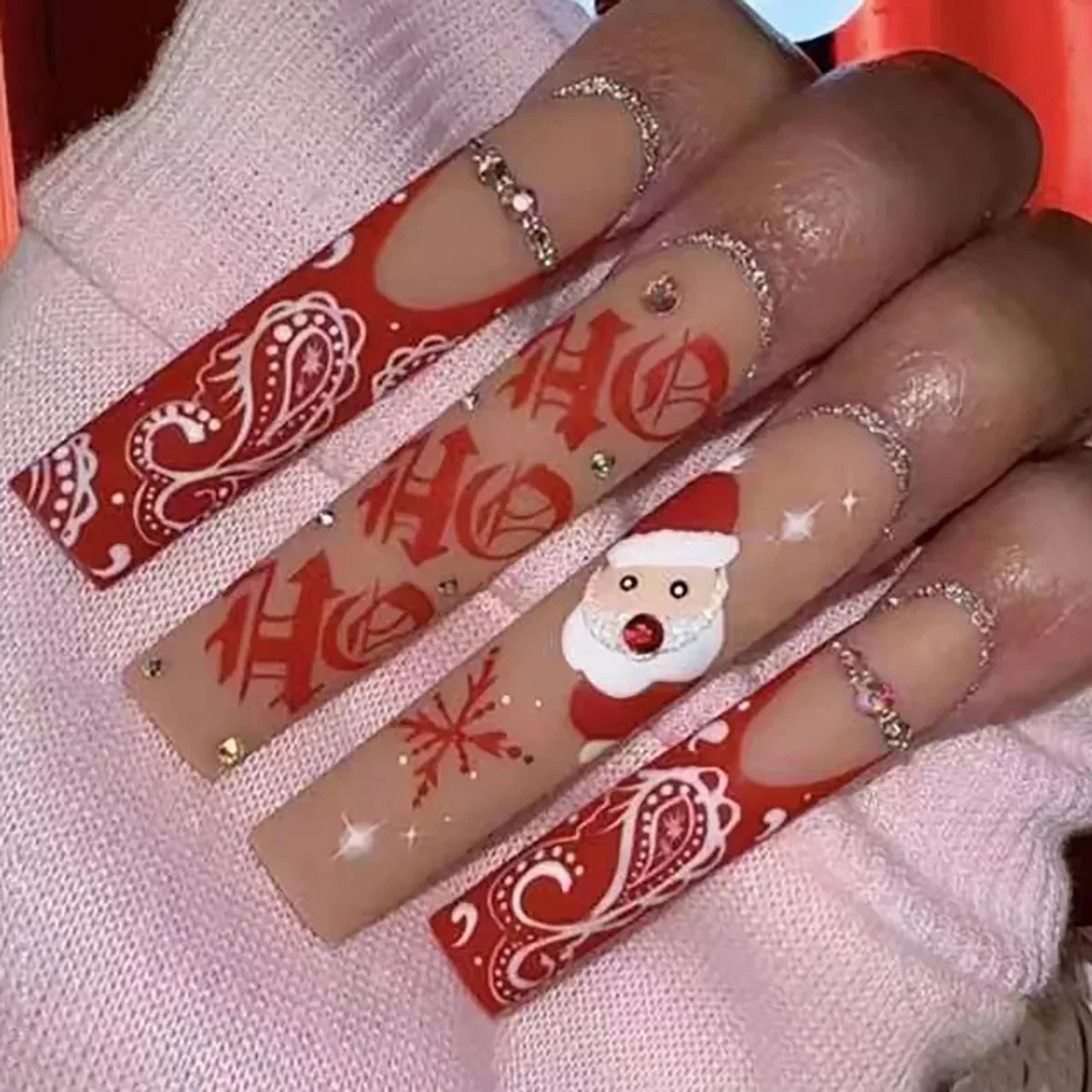 Top Trends: 24Pcs Christmas Exclusive False Nails Wearable Long Xmas Style Fake Nails Elk Snowflake Design Full Cover Press On Nail Tips Shoppable Styles