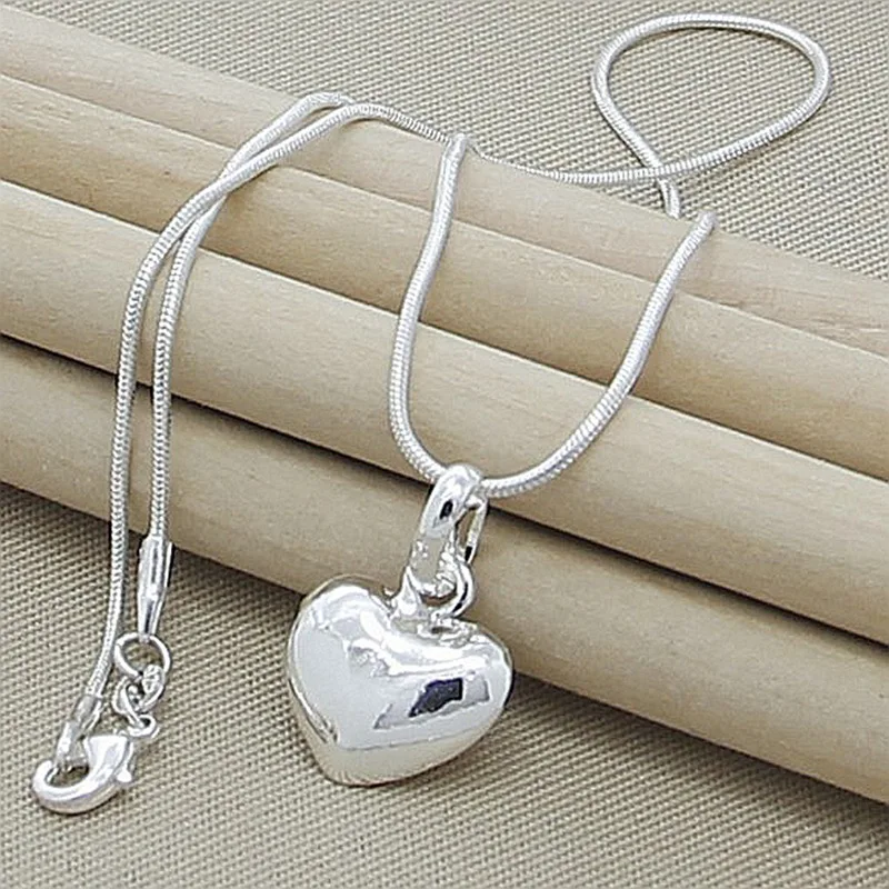 Top Trends: Fine 925 Sterling Silver Solid Heart Necklace 18-24 Inches Snake Chain For Women Wedding Charm Fashion Jewelry Luxury Shoppable Styles