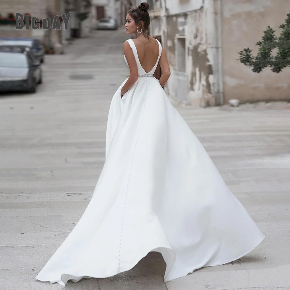 Top Trends: Elegant Satin Wedding Dresses With Pockets V-Neck A -Line Open Back Bridal Party Gowns Sequin Sweep Train Vestidos De Novia 2024 Shoppable Styles - Image 2