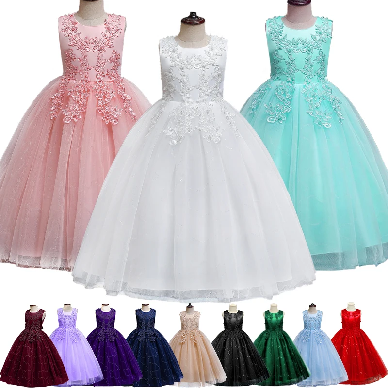 Top Trends: 4-14Years Young Girl Embroidered Beaded Mesh Long Dresses Formal Occasion Children Bridesmaid Host Performance Ceremony Costumes Shoppable Styles