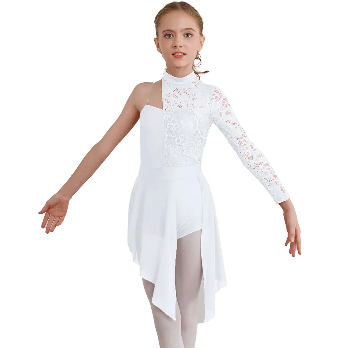 Top Trends: Kids Girl One Shoulder Lyrical Modern Dance Dress Lace Asymmetric Split Ballet Gymnastics Figure Skating Leotard Dress Dancewear Shoppable Styles