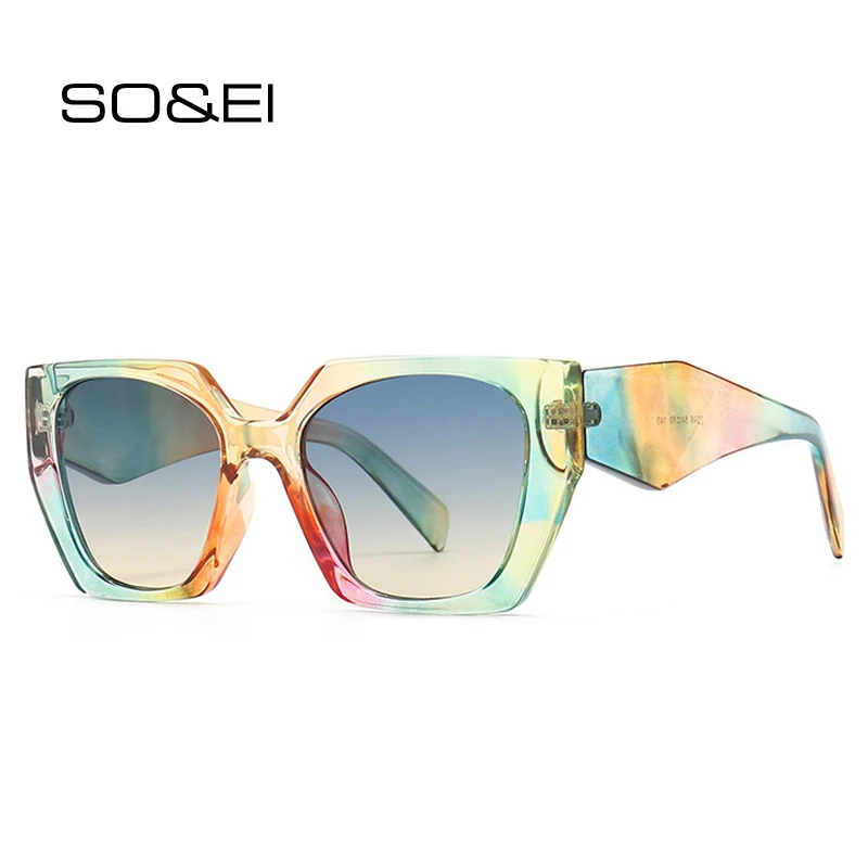 Top Trends: SO&EI Retro Polygon Cat Eye Colorful Sunglasses Women Fashion Brand Designer Clear Gradient Shades UV400 Men Sun Glasses Shoppable Styles