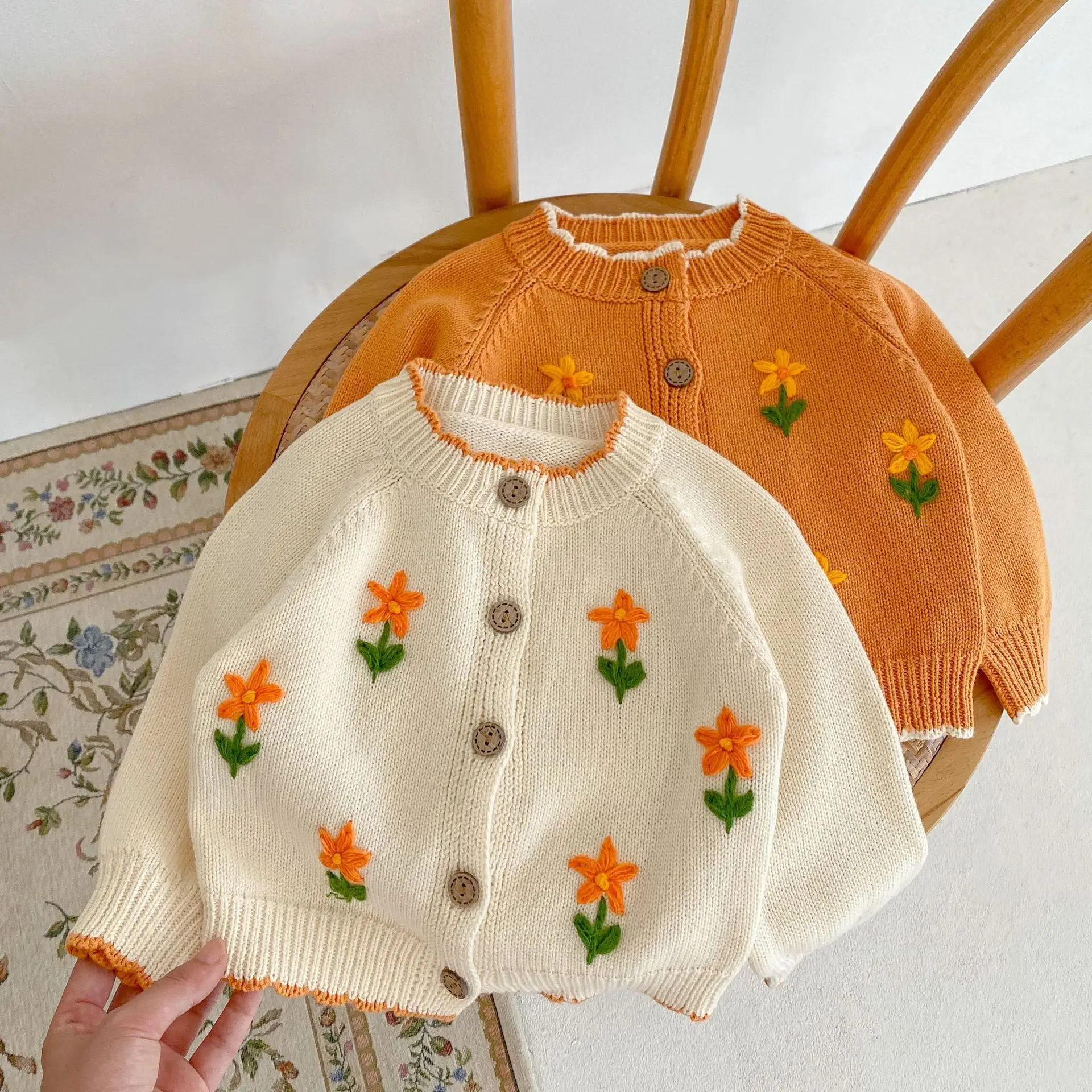 Top Trends: 2023 New Baby Girl Long Sleeve Knit Cardigan Infant Autumn Princess Flower Embroidery Sweater Girls Knitted Jacket Baby Clothes Shoppable Styles