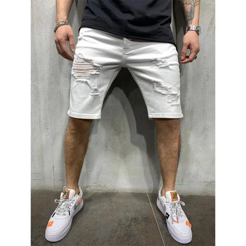 Top Trends: 2023 Summer Ripped Shorts Jeans Men Denim Pants Stretch White Fashion Design Men's Jeans Streetwear Slim Male Short Jeans Hombre Shoppable Styles