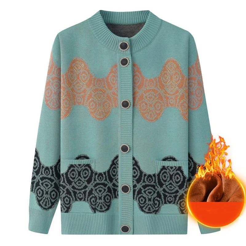 Top Trends: XL-6XL Grandma&#039;s Autumn Winter Clothes Middle Aged Elderly Mother Sweater Coat Knitwear Cardigan Warm Printing Women Suéteres Shoppable Styles