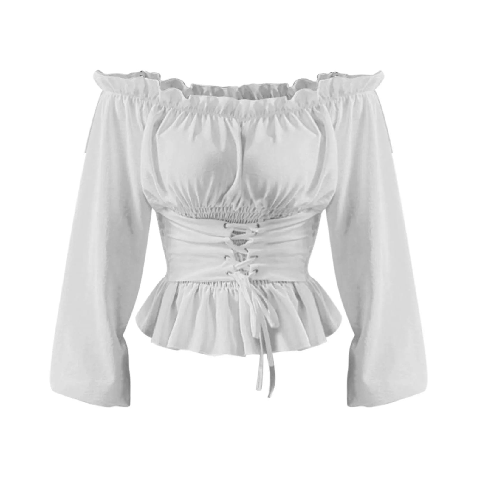 Top Trends: Ruffles Off Shoulder Corset Tops And Blouses Womens Gothic Renaissance Vintage Shirt Victorian Cosplay Costume Pirate Shirts New Shoppable Styles