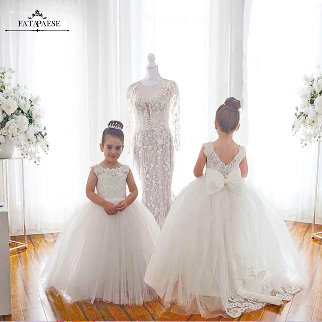 Top Trends: FATAPAESE 3-9 Years Flowers Appqulies Beads Bow Long Train Backless Buttons Wedddding Party Dresses For Even Guest Kid Girl Tutu Shoppable Styles