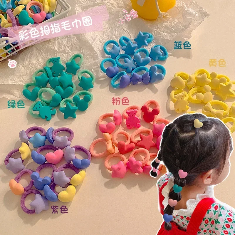 Top Trends: 10Pcs Candy Color Children&#039;s Cartoon Scrunchie Set Cute Animal Hair Rope Trumpet Thumb Head Rope Little Girl Hair Accessories Shoppable Styles