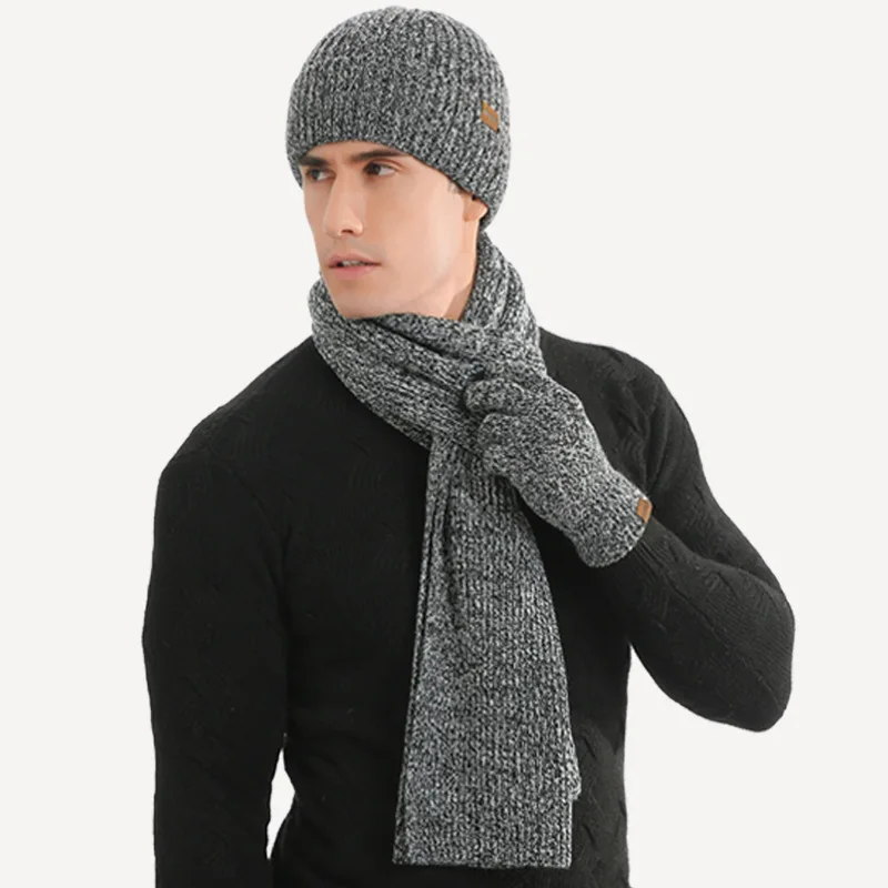 Top Trends: Men's Autumn Winter Keep Warm Set Beanie Gloves Scarf Male Woolen Yarn Knitted Muffler Spring Fall Hat Solid Color Neckerchief Shoppable Styles - Image 2